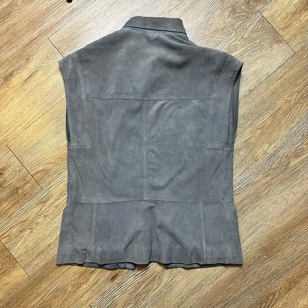 VINCE Vest Nubuck 100% Lamb Leather Genuine Cap Sleeve Grey Zip Front Women's XS - Picture 5 of 12